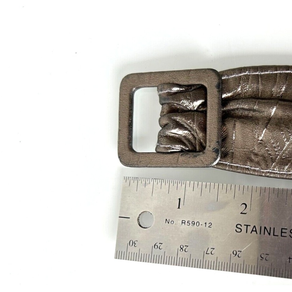 Vintage Astor Leather Embossed Belt Gold Tone Rectangle Buckle 1.75" x 36" VGUC - Picture 9 of 11